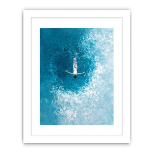 Turquoise ocean swimmer canvas art for coastal bathroom or living room decor.