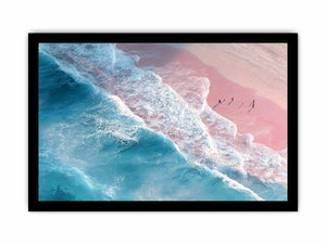 Aerial ocean canvas print with pink sand and turquoise waves for serene bedroom decor