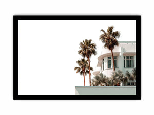 Palm architecture photography with white building and tropical trees for modern entryway decor