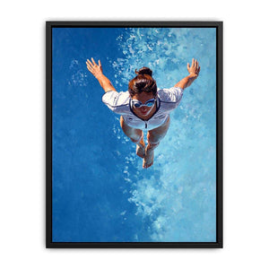 Swimmer canvas art with blue water and goggles for pool house bathroom decor