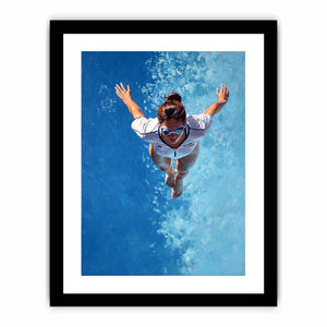 Swimmer canvas art with blue water and goggles for pool house bathroom decor