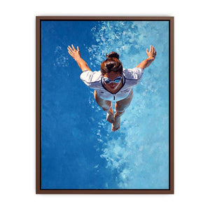 Swimmer canvas art with blue water and goggles for pool house bathroom decor