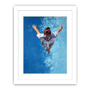 Swimmer canvas art with blue water and goggles for pool house bathroom decor