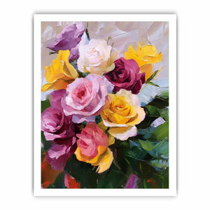 Colorful rose bouquet canvas art with yellow and pink flowers for elegant home decor.