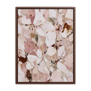 Blush floral abstract canvas art with soft petals for bedroom decor.