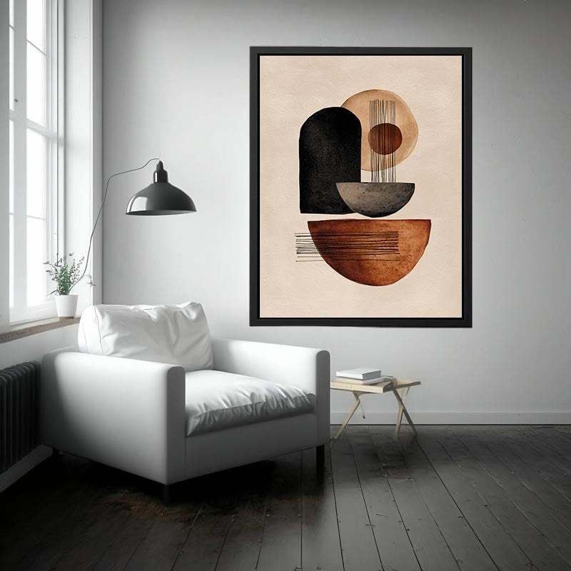 Earth tone geometric abstract canvas art for modern entryway decor.