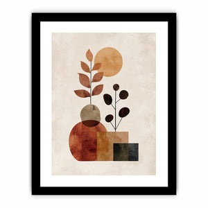 Warm botanical abstract canvas art with leaves for modern home decor.