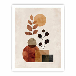 Warm botanical abstract canvas art with leaves for modern home decor.