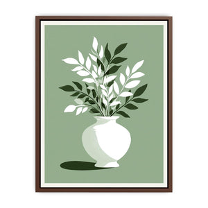 Sage green botanical vase canvas art for minimalist bedroom decor.