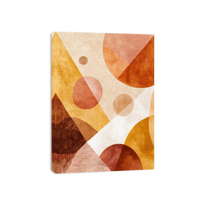 Terracotta geometric abstract canvas art for warm modern hallway decor.