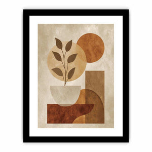 Abstract botanical vase with earthy geometric shapes for modern living room decor.