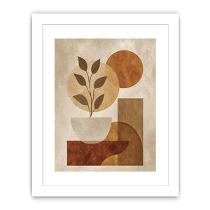 Abstract botanical vase with earthy geometric shapes for modern living room decor.