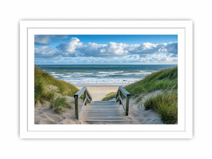 Coastal beach path photography canvas for relaxed living room decor.