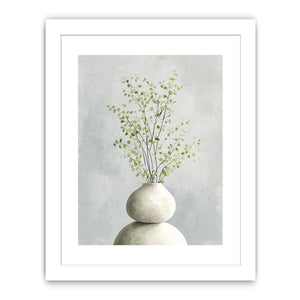 Minimal eucalyptus leaves in white vase canvas art for calm modern bedroom decor.