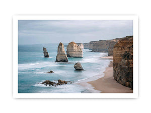 Limestone coastal cliffs and sea stacks canvas print for modern living room decor.