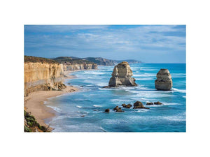 Blue ocean coast with limestone sea stacks canvas art for large living room decor.
