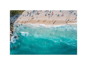Aerial turquoise beach and wave photography canvas print for modern coastal decor.