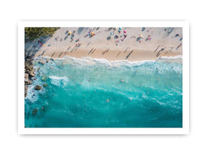 Aerial turquoise beach and wave photography canvas print for modern coastal decor.