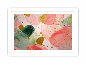 Soft pink abstract floral canvas art with gold accents for modern living room decor.