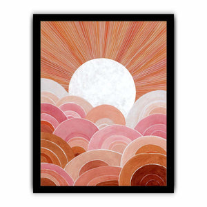 Boho sunrise canvas art with pink arches and terracotta rays for bedroom wall decor.