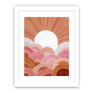 Boho sunrise canvas art with pink arches and terracotta rays for bedroom wall decor.