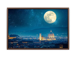 Dreamy Florence moon cityscape canvas art for elegant bedroom decor.