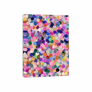 Colorful confetti abstract canvas art with circles for creative office or kids room decor.