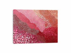 Pink dotted abstract landscape canvas art for bold modern living room wall decor.