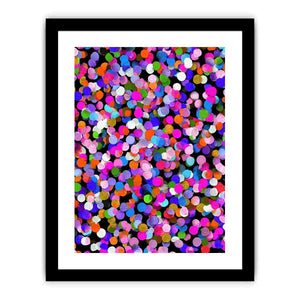 Colorful abstract confetti canvas art with bright circles on black for playful modern decor.