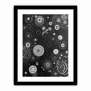 Black and white abstract canvas art with dotted circles for modern living room or office decor.