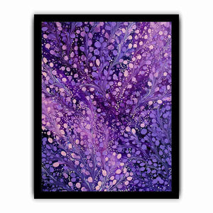 Purple botanical canvas art with lavender branches and dotted accents for elegant bedroom decor.