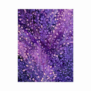 Purple botanical canvas art with lavender branches and dotted accents for elegant bedroom decor.
