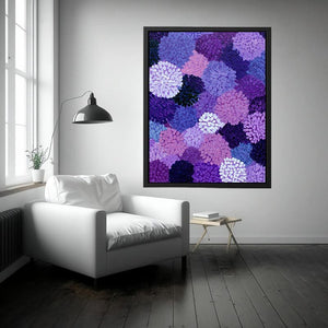 Purple abstract floral canvas art with lavender blooms for modern bedroom decor.