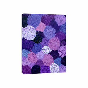 Purple abstract floral canvas art with lavender blooms for modern bedroom decor.
