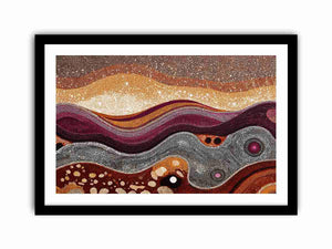 Warm ochre dotted abstract landscape canvas art for modern living room decor.