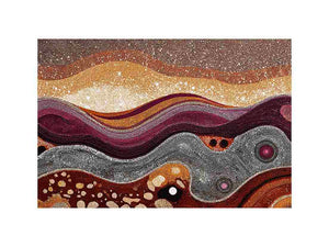 Warm ochre dotted abstract landscape canvas art for modern living room decor.