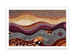 Warm ochre dotted abstract landscape canvas art for modern living room decor.