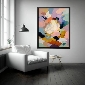 Pastel abstract canvas art with soft color fields for modern bedroom decor.