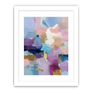 Pastel abstract canvas art with gold accents and brush texture for modern bedroom decor.
