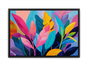 Colorful tropical leaves canvas art for bold modern living room decor.