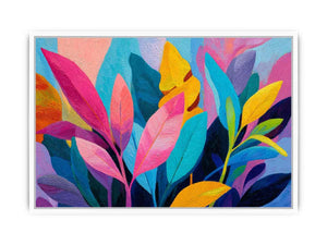 Colorful tropical leaves canvas art for bold modern living room decor.