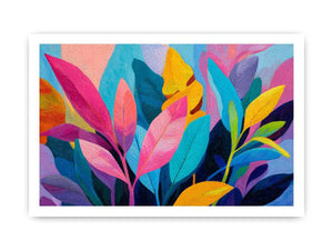 Colorful tropical leaves canvas art for bold modern living room decor.