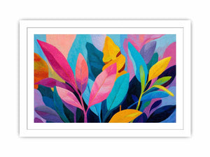 Colorful tropical leaves canvas art for bold modern living room decor.