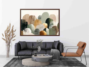 Sage green abstract forms canvas art for calm modern living room decor.