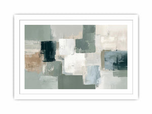 Neutral sage abstract canvas art with soft blocks for modern living room decor.