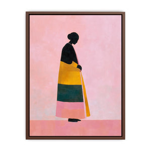 Minimal woman silhouette canvas art with bold colours for modern bedroom decor.