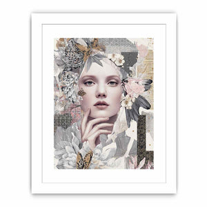Soft botanical woman portrait canvas art with butterflies for elegant bedroom decor.