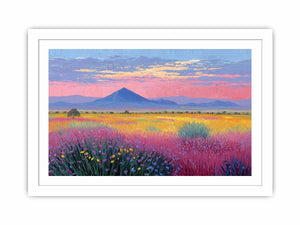 Colourful wildflower mountain canvas art for bright modern living room decor.