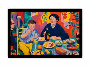 Colourful family dining canvas art for eclectic kitchen and dining room decor.
