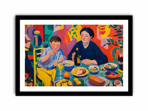 Colourful family dining canvas art for eclectic kitchen and dining room decor.
